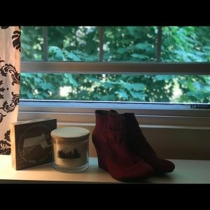 maroon heeled booties